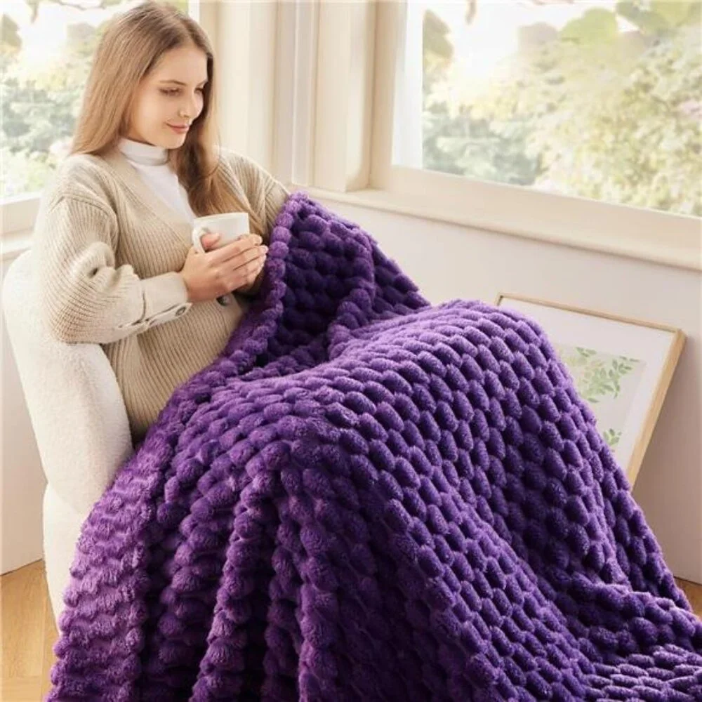 Super Soft Throw Blanket Purple Premium Silky Flannel Fleece 3D Clouds 50